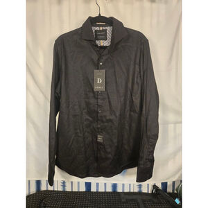 Men's Denim & Flower Black Dobby Textured Casual Button Down Shirt M